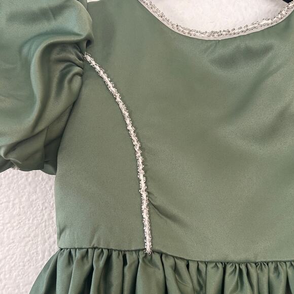 Girls Holiday Dress Green Puff Sleeve with Bow Sz. 4 Birthday Pageant Formal - Picture 7 of 13